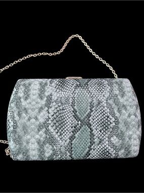 Urban Expressions Green Snakeskin Frame Clutch with Gold Gem Closure